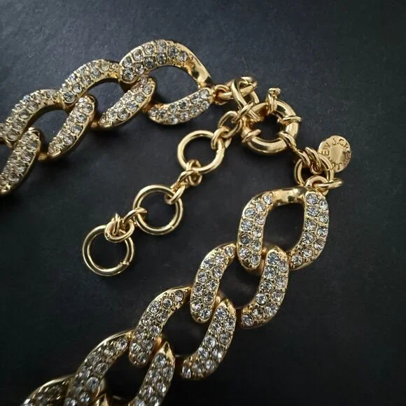 NWOT J. Crew Havana Jones Iced Crystal Gold-Tone Chunky Curb Chain Link Necklace - Picture 7 of 13